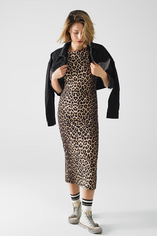 Fitted Leopard Print Midi Dress