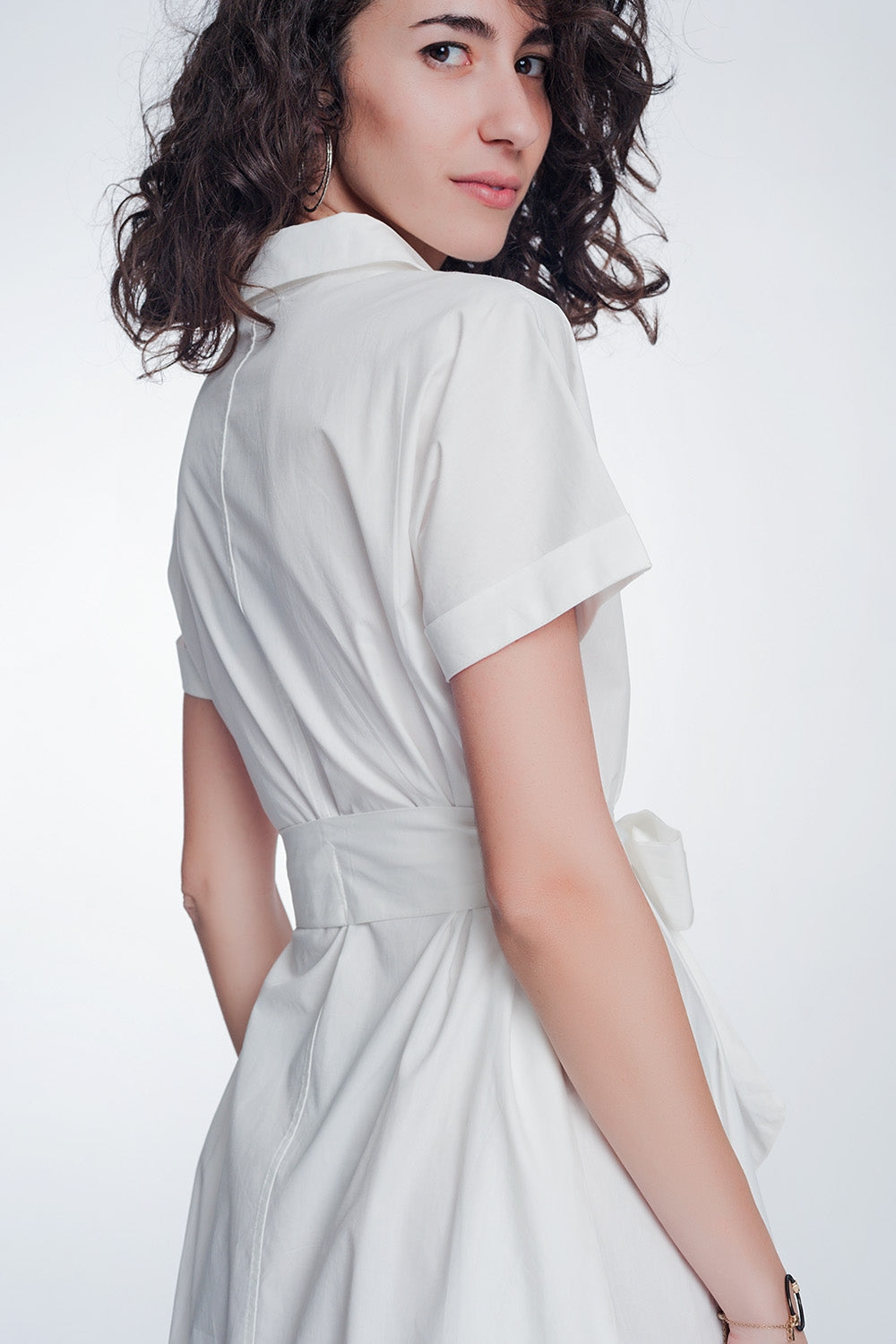 White Midi Wrap Dress with Waist Tie