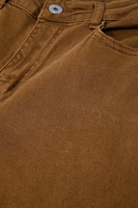 Brown Wide-Leg Jeans with Leopard Cuffs